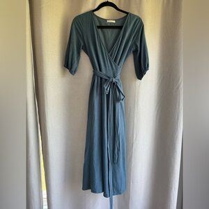 Little Cottonwood Blue Astrid Wrap Linen Dress Size Small